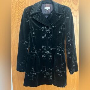 Velvet Embroidered Black Trench Coat by Etcetera